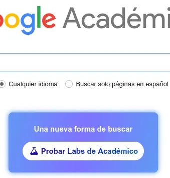 Impresión de pantalla de google académico, que ahora tiene un botón de "ia" con el texto "una nueva forma de buscar" 